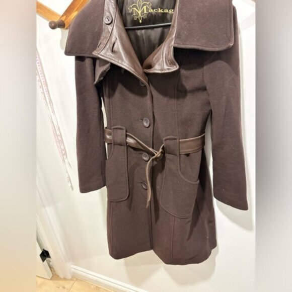 Mackage Women's Brown leather/wool/cashmere mix Coat - Picture 13 of 16